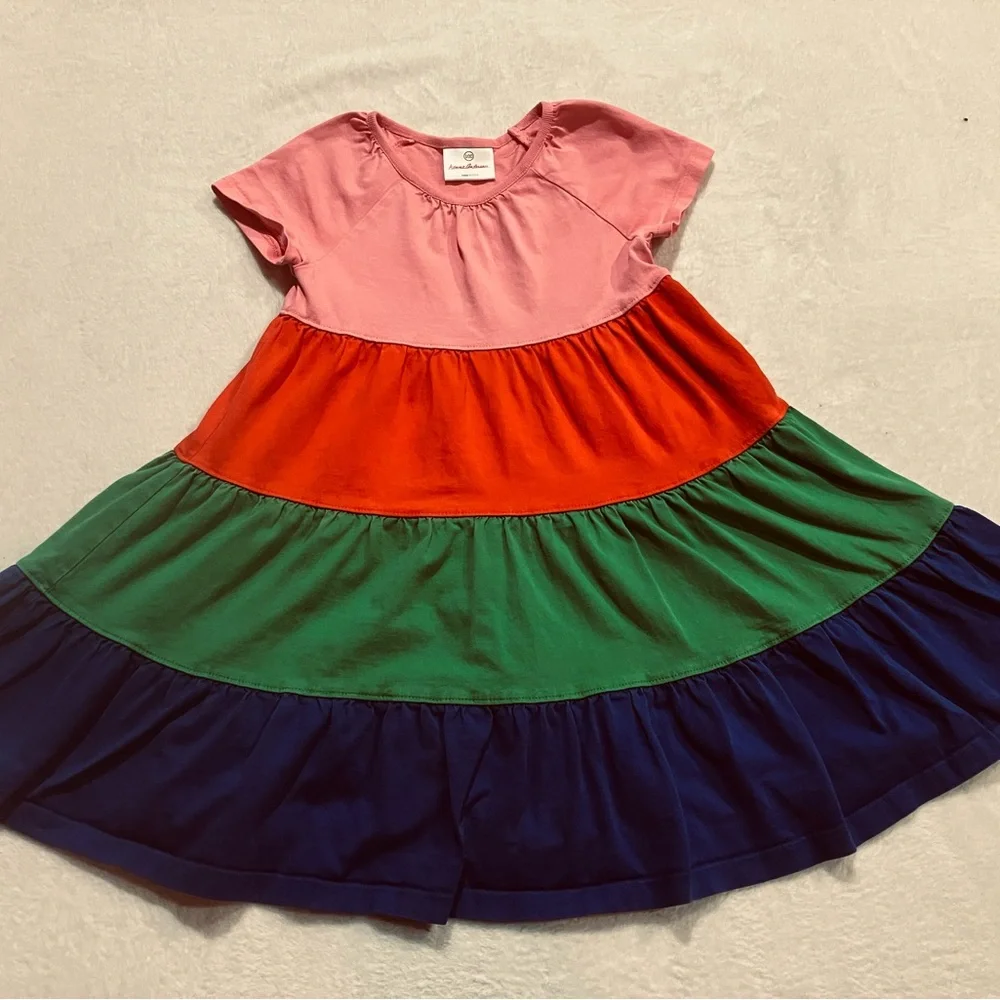 Hanna Andersson Girls 4 (100) Color Block Dress Pink Red Green Blue Cotton